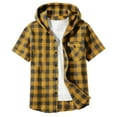 thumbnail image 5 of AJTQTH Fashion Boys Plaid Button Down Flannel Hoodie Shirts Lightweight Casual Summer Short Sleeve Hooded Outwear Jacket with Pockets Yellow 4-5 Years, 5 of 5