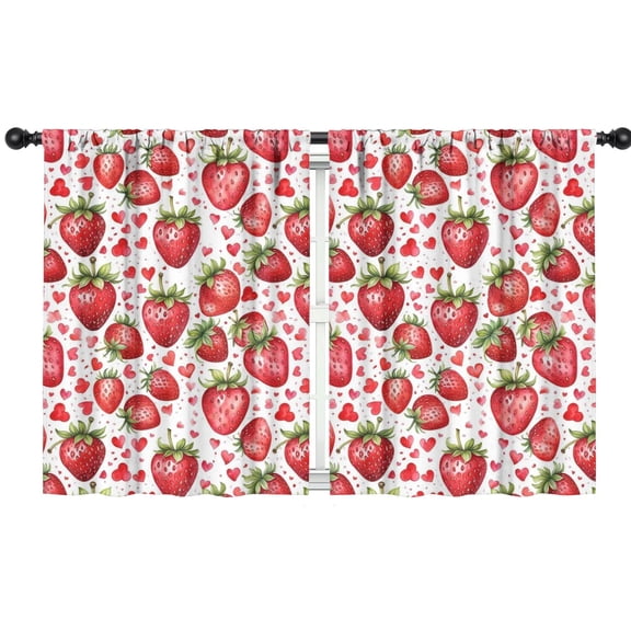 Blackout Kids Curtains,Red Strawberry Plants Fruit Heart Childrens Insulated Curtains Set Of 2,Bedroom Essentials,Toddler Room Decor 42"x54"