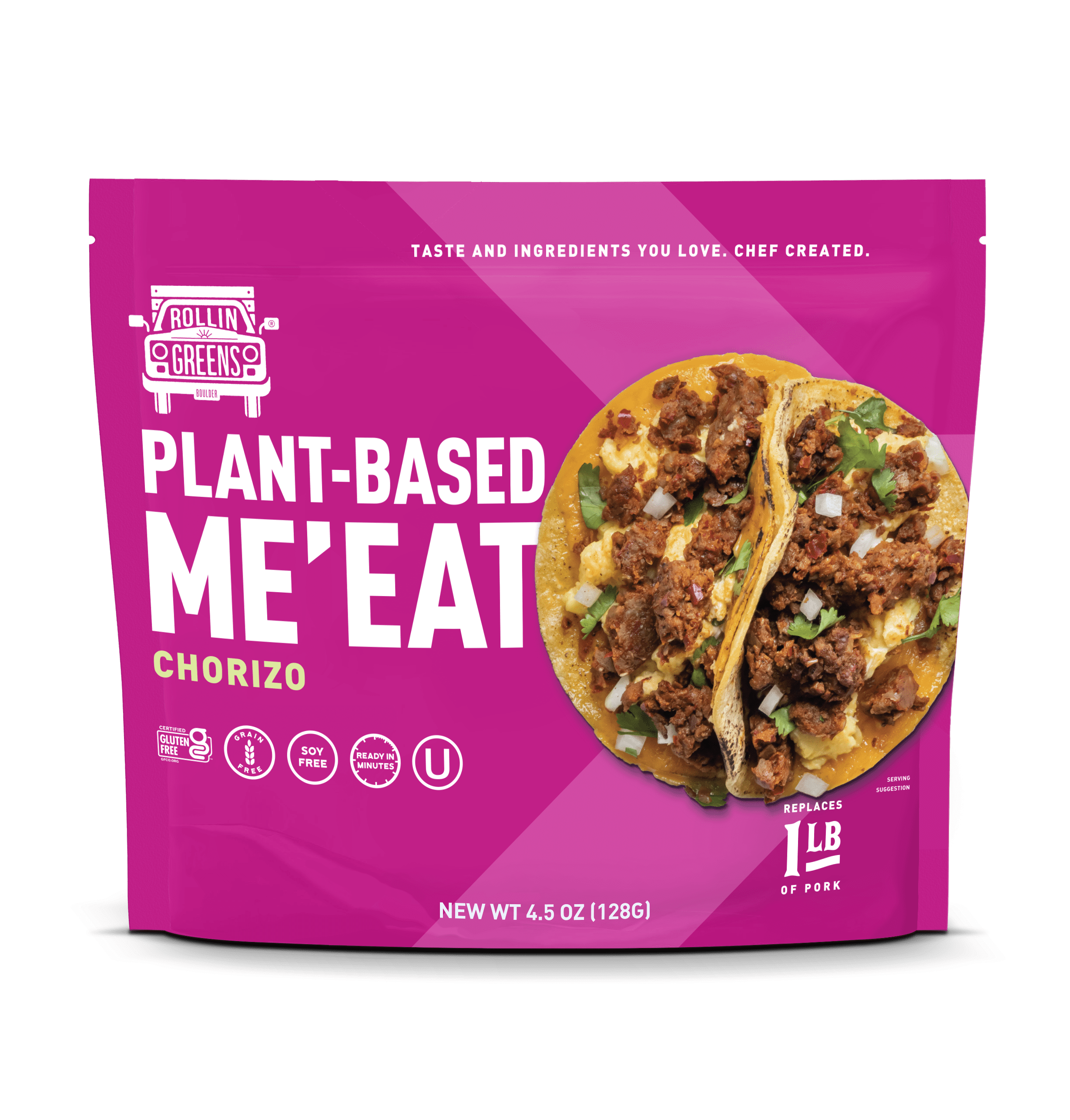 RollinGreens Plant-Based Spicy Chorizo ME'EAT, 4.5 oz Pouch, 1 Count