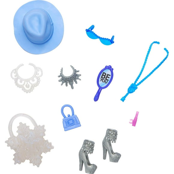 Barbie Doll Accessories with Icy Glam Theme Including Sparkly Snowflake Purse & Blue Hat