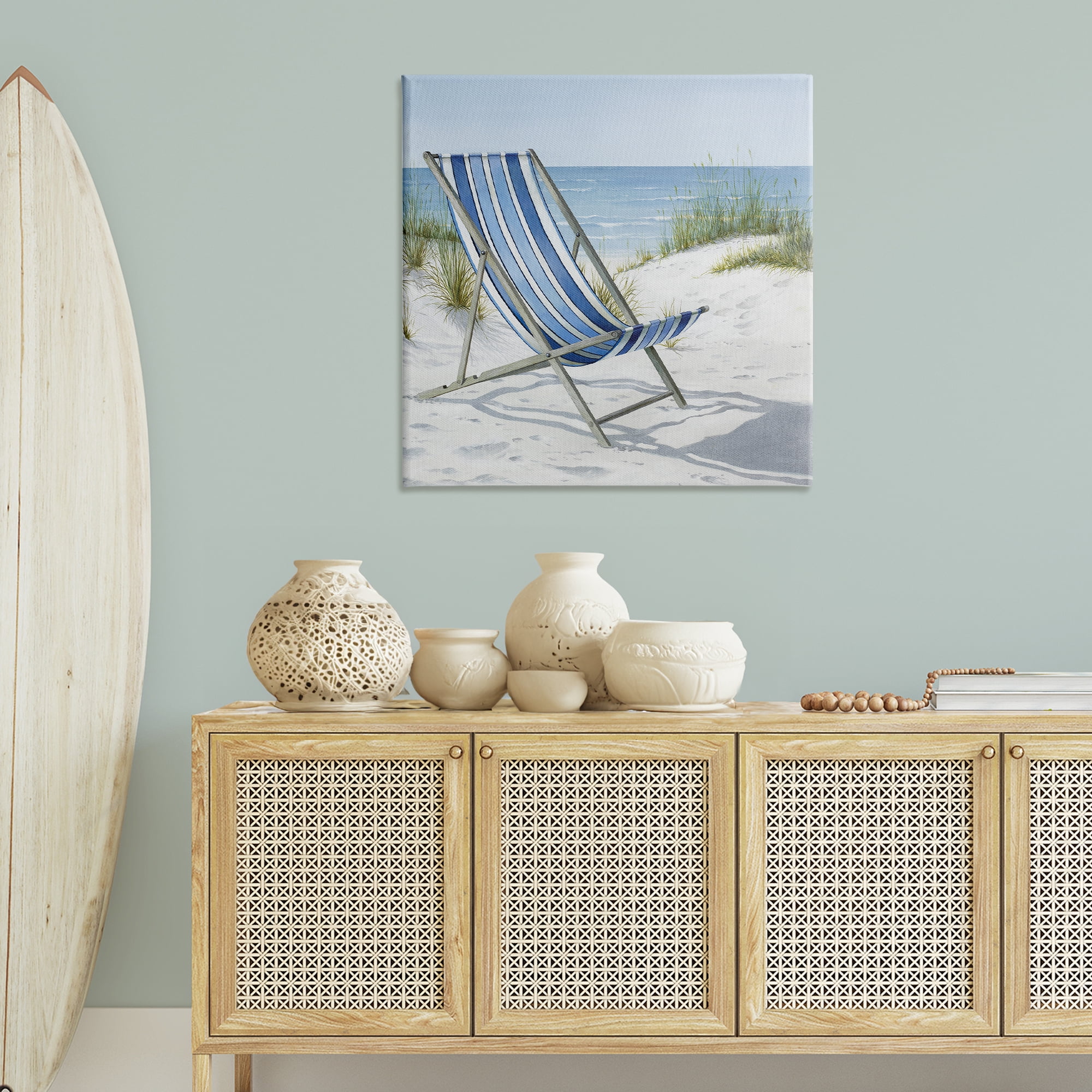 Stupell Industries Tranquil Beach Chair Landscape Painting Gallery Wrapped Canvas Art Print Wall Art, 36 x 36