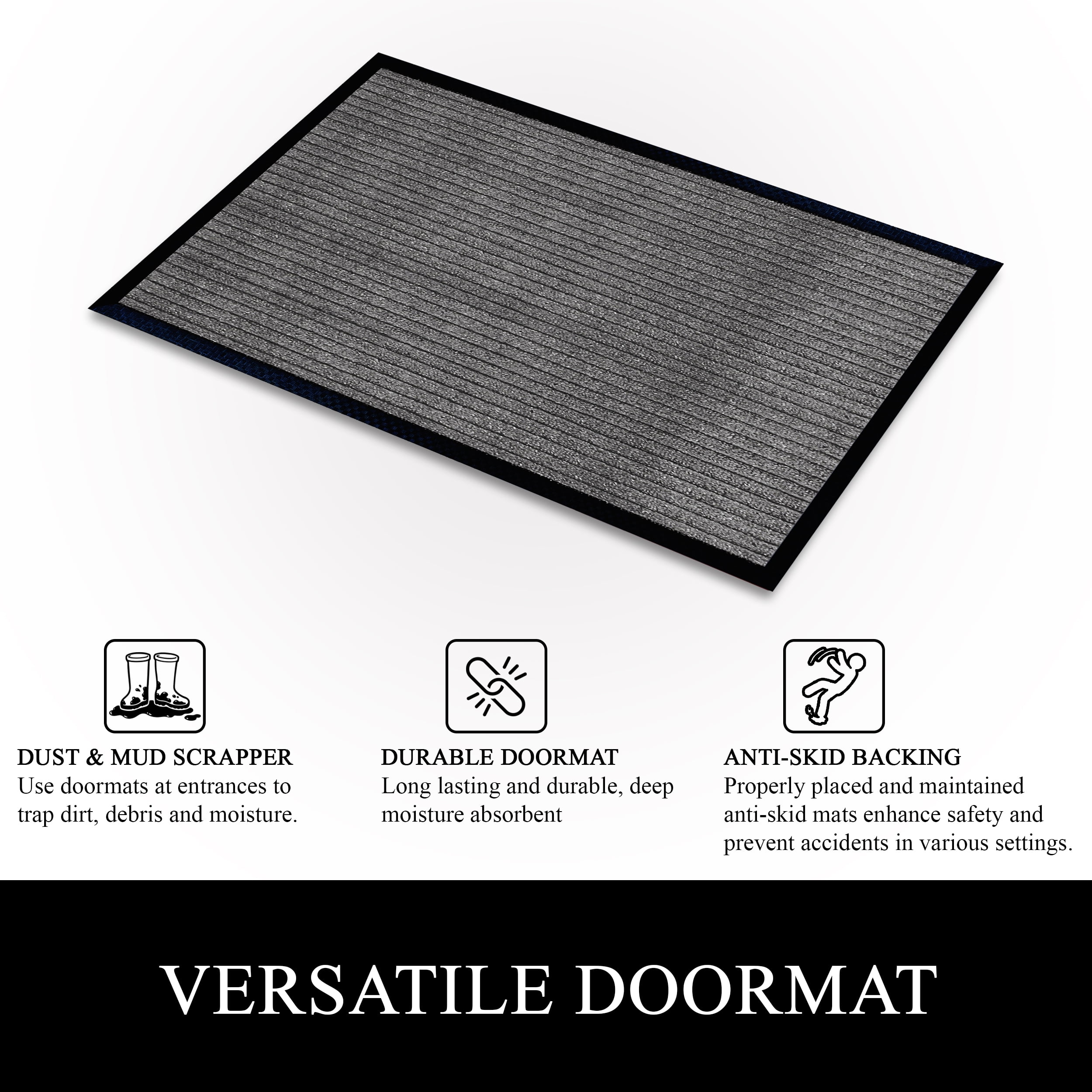 A1HC Indoor Outdoor Mat, Front and Back Entrance Welcome Mats, Front Door Patio Mats 47X71 Inches, Non-Slip Easy Clean Entrance Washable Large Size Doormat, Grey Stripe