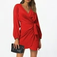 thumbnail image 2 of Women's Elegant V Neck Satin Dress With Waist And Low Cut, 2 of 2