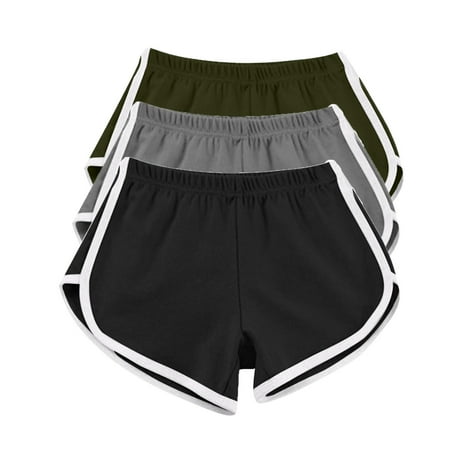 RYRJJ 3 Packs Soft Comfy Booty Cotton Workout Shorts for Women Breathable Lounge Yoga Sweat Shorts Cycling Hiking Hot Pants(3 Pack-Army Green/Gray/Black L)