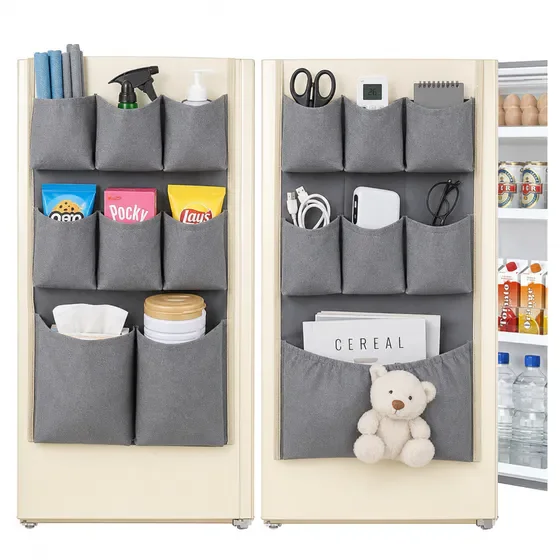 Mini Fridge Hanging Organizer Storage Caddy with 15 Large Pockets for Dorm Pantry Kitchen Supplies