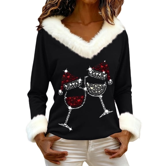 JJHGVB Christmas Shirts for Women Christmas Party Outfits for Women Long Sleeve Shirts for Women Sweatshirts Women Shirt for Women Fall Womens Shirts Womens Shirt Black L