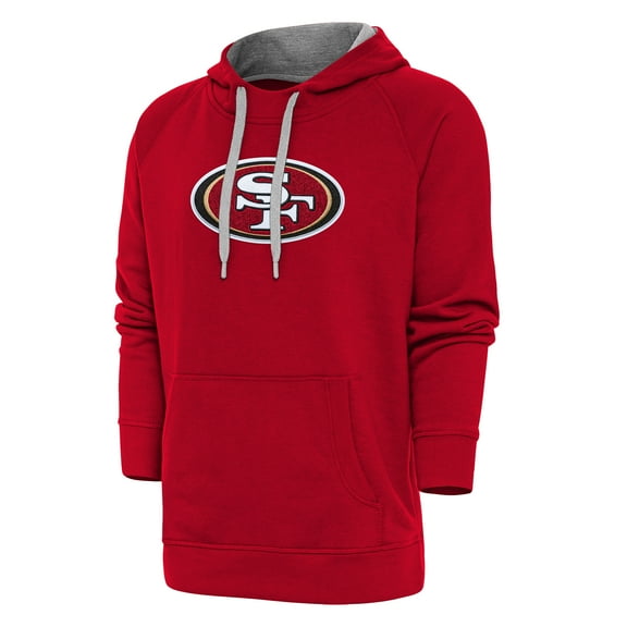 Men's Antigua Scarlet San Francisco 49ers Victory Chenille Pullover Hoodie