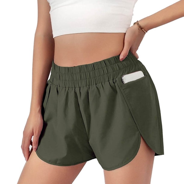 Pantalones cortos deportivos de fitness para mujer, pantalones cortos para correr con cintura elástica, pantalones de fitness holgados antiluz, pantalones de yoga falsos de dos piezas