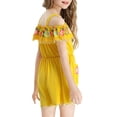 thumbnail image 6 of Coerni Girls Off Shoulder Romper Floral Embroidered Lace Trim Jumpsuit Spaghetti Strap Tunic Overalls Summer Outfit Beach Vacation, 6 of 8