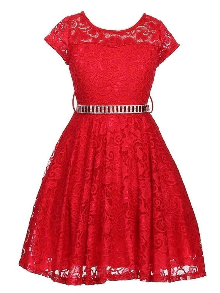 girls red skater dress