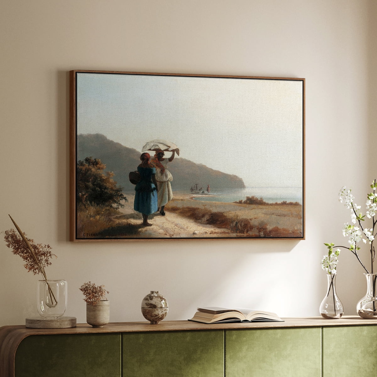 Vintage Landscape-CIX By Wexford Home Framed in Walnut Wood Gallery Wrapped Canvas 17 in. x 25 in.