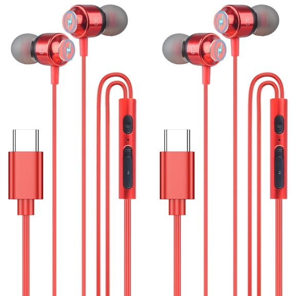 Usb C Headphones Wired Earbuds,2pack AILKIN Magnetic Type C Wired Earphones in-Ear with Mic Microphone Noise Canceling Type C Earbuds for Android Compatible with iPhone 15/16/17 Headphones Wired,Red