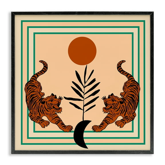 Stupell Industries Symmetrical Tropical Tigers Animals Painting Black Framed Art Print Wall Art, 12 x 12