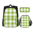 thumbnail image 1 of Disketp White Green Plaid Mochila Estampada de Gran Capacidad con Lonchera y Estuche, Set de 3 Piezas para Estudiantes, 1 of 7