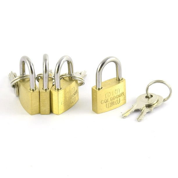 4pcs Home Office Door Lock Drawer Cabinet Metal Security Padlock with key  Shackle Brass Tone 