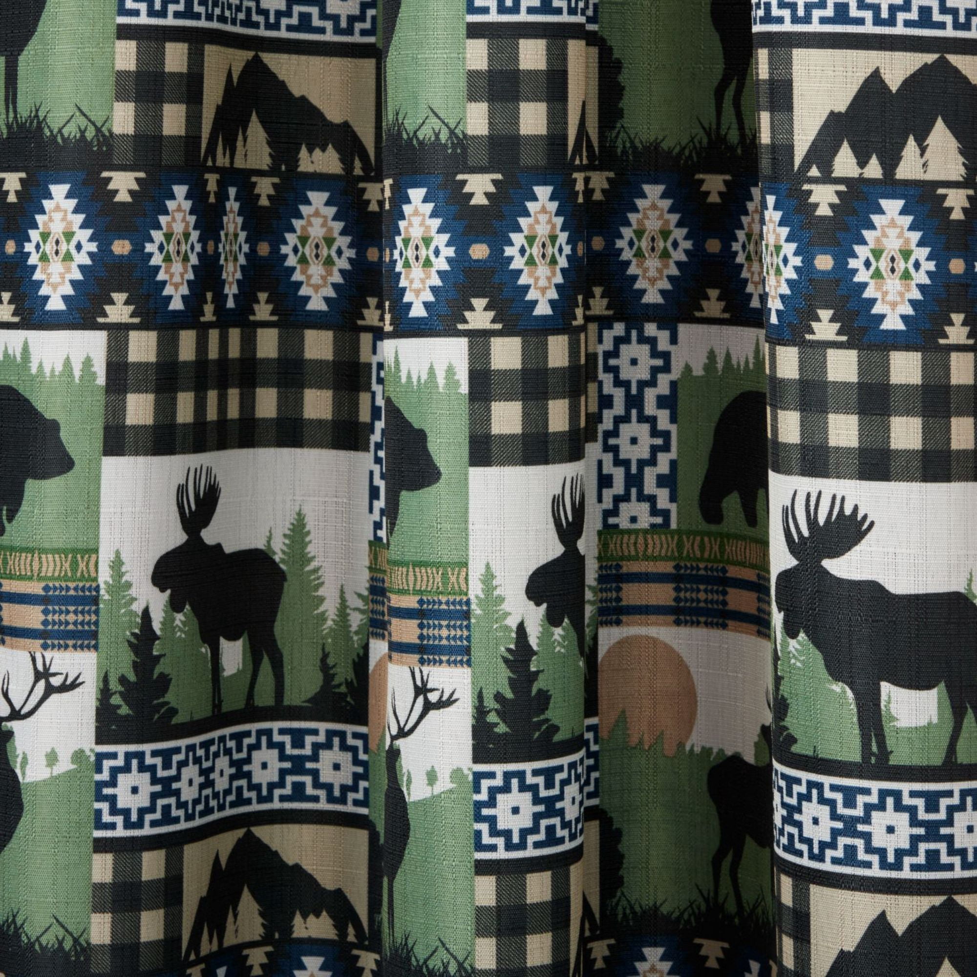 Estate View™ Moose Lodge Light Filtering Rod Pocket Straight 3 Piece Tier Valance and Curtains Set, 54"x36", Green Black