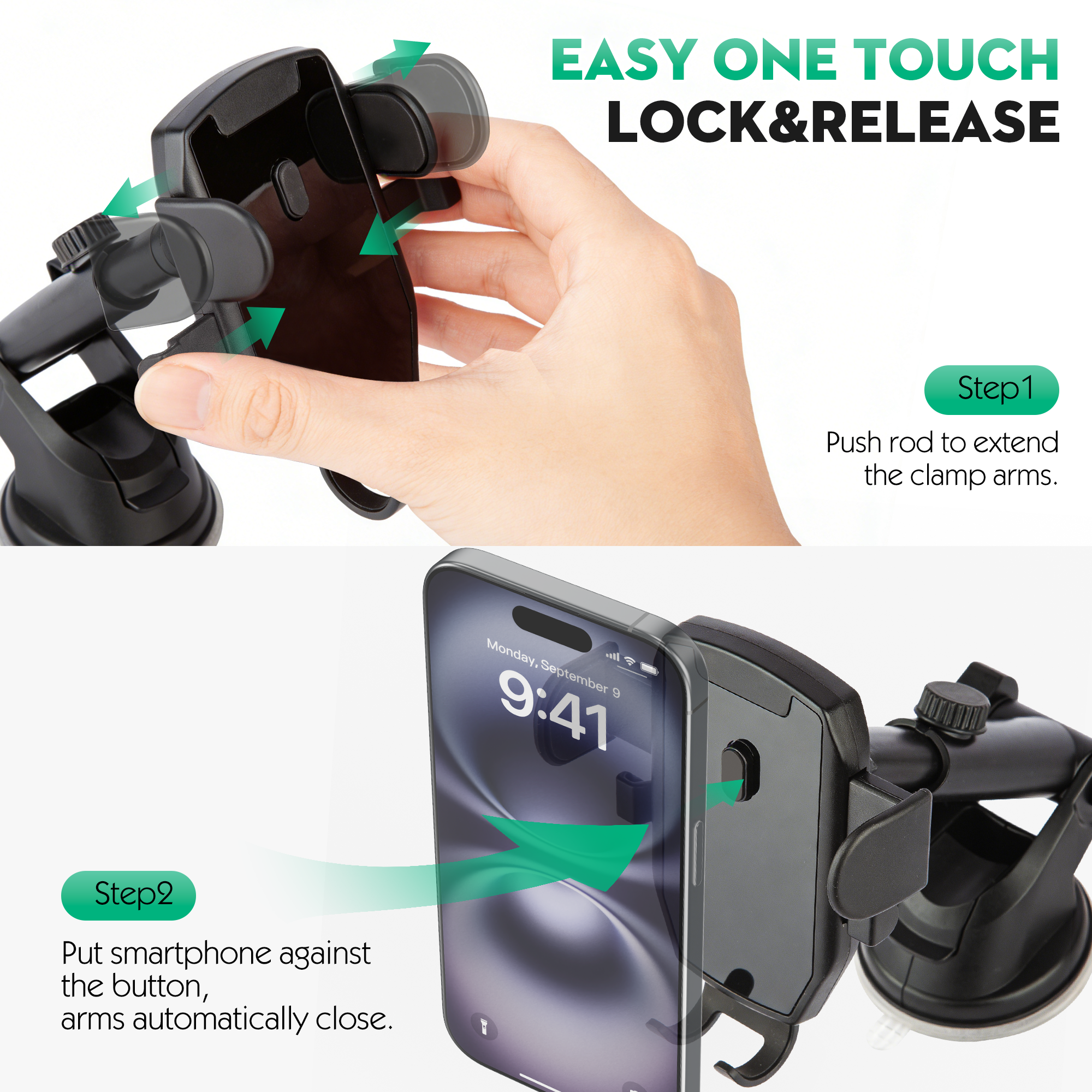 OWNTECH Auto Clamping Car Phone Mount, 360° Rotatable photo 2
