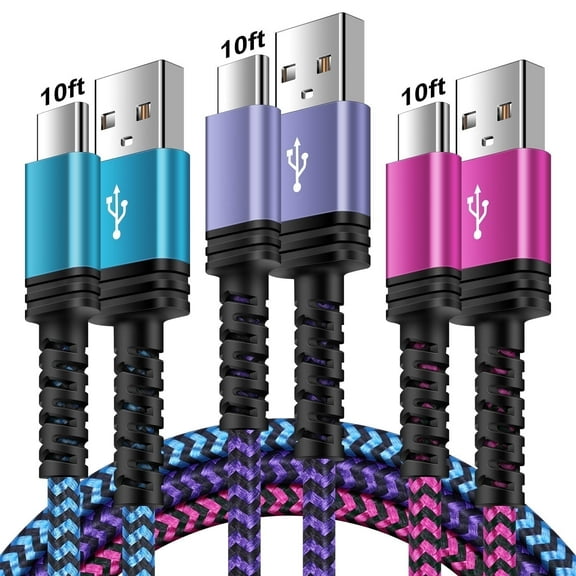 Type C Charger Fast Charging Cable 10ft 10 feet,3PACK HopePow Usb A to Usb C Cable 10ft Charging Cable Android Charger High Speed Phone Charger Cord Type C Fast Charging,Multicolor