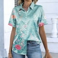 thumbnail image 5 of ASDFVBKG Women's Stain Long Sleeve Polo Shirt Casual Collared Shirts Button Down Fashion Business Vintage Floral Print Women's Tops Green L, 5 of 7