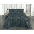 thumbnail image 2 of Ambesonne Dahlia Flowers Quilted Coverlet 3 Pcs, Floral Scene Jungle, Queen Size, Teal Plum Dark Lavender, 2 of 4