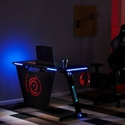 47 Inch Gaming Desk with RGB LED Light, Z-Shaped Ergonomic Office Desk PC Computer Desk Racing Gaming Table Gamer Workstation with Headset Hook for Men Women E-Sport, Black