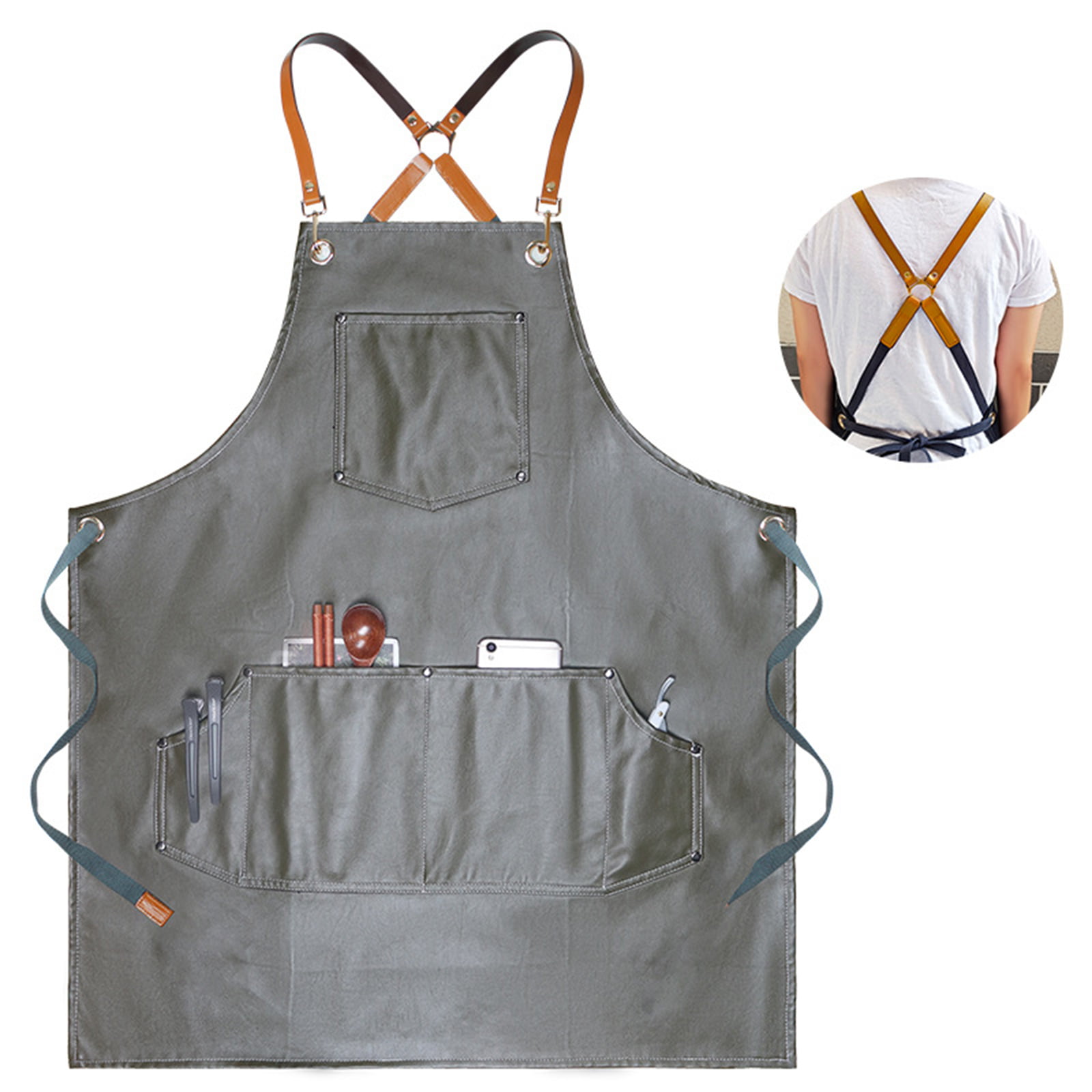 Waterproof Anti-Oil Cook Chef Kitchen PU Leather Apron Bib Strap Work Uniform