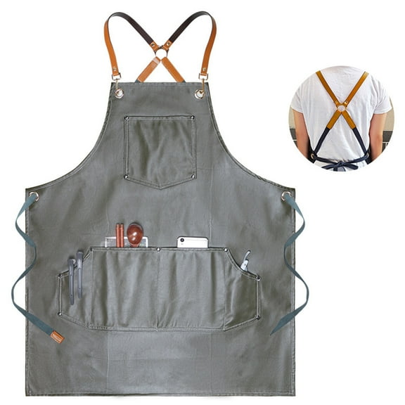 Jesscasday Pu Leather for Cross Back Stap Apron Waterproof Oil Proof Aprons with Pocket