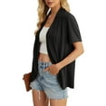 thumbnail image 3 of JWD Women’s Summer Cardigans Lightweight Open Front Draped Ruffles Hem Short sleeved thin cardigan with curved edges, elegant, casual, lightweight cardigan Black-L, 3 of 6