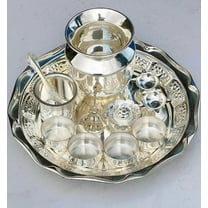 german silver Nakkashi/ carved border diwali pooja/housewarming pooja set of 10 pieces