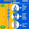 thumbnail image 2 of SOMADA 3/4-Inch x 6-Inch Double Cut Blue Auger Drill Bit for Wood, Quick Change Hex Shank 3/8-Inch, Precision Drilling in Soft and Hard and Wood for Carpentry and DIY Projects, 2 of 9