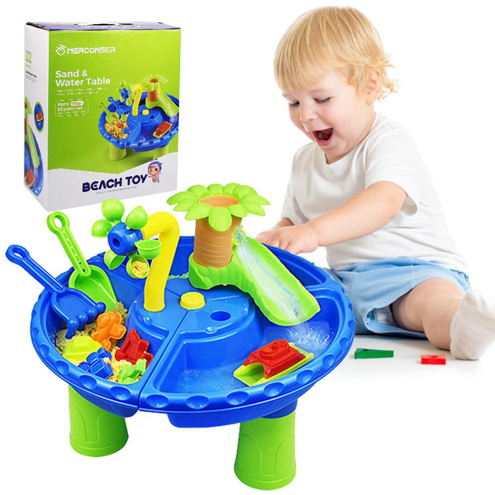 from US, Multicolour 18 Kids Sand and Water Table｜2-in-1 Outdoor Sandbox Activity Table Toys Summer Beach Play Table Center with Accessory Set for Boys and Girls 