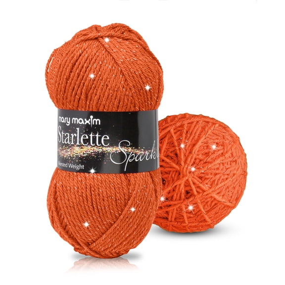 Mary Maxim Sparkle Yarn Emerald Orange Glitter Yarn for Knitting and Crocheting 196 Yards
