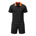 thumbnail image 4 of JAJAHO Mens Summer Short Sleeve Shirt And Shorts Set Comfortable Casual Wear Textured Loose Fit Polo Shirts Shorts 2 Piece Soft Outfit, 4 of 4
