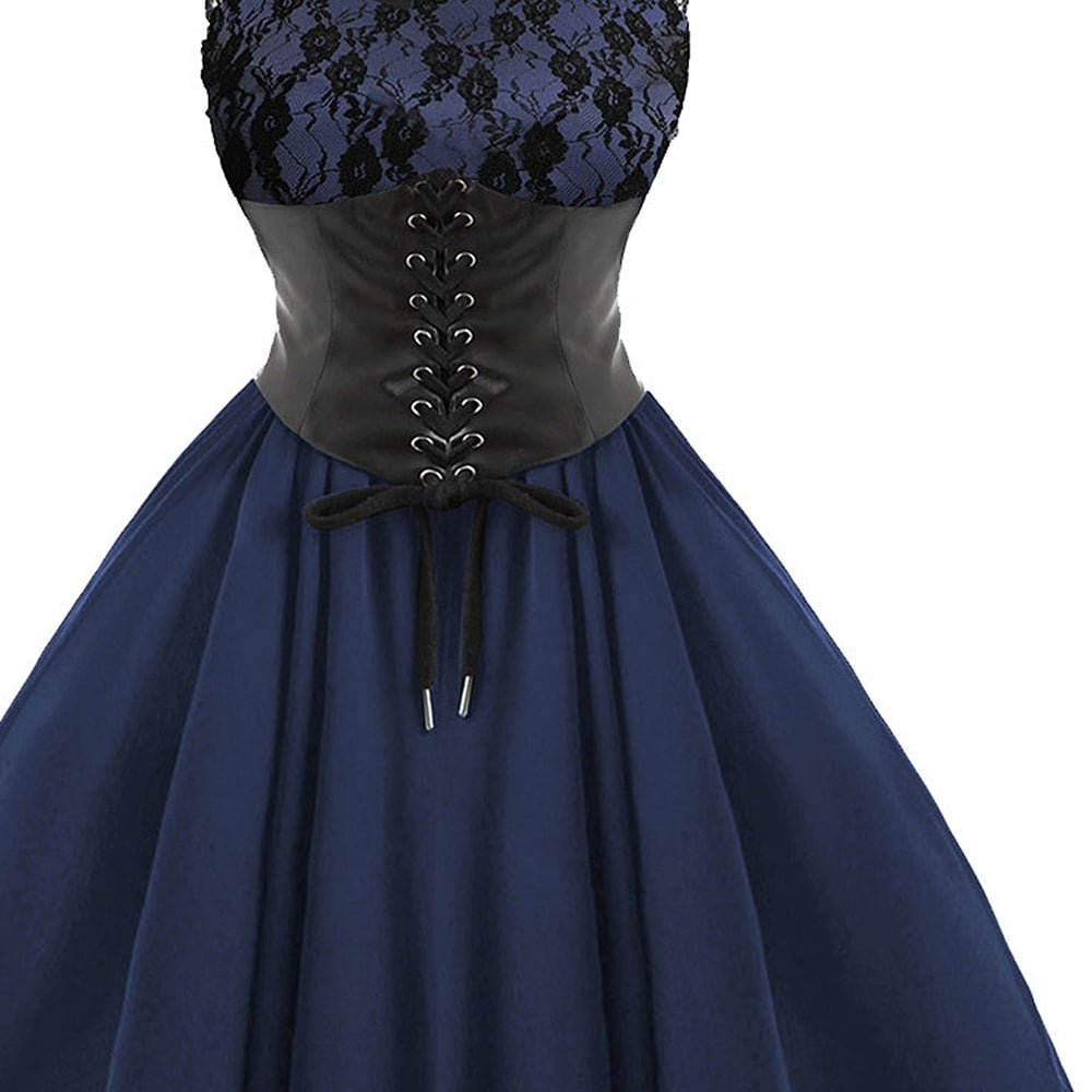 blue gothic dress Vintage Victorian Gothic Dresses Black Lace V-neck Lady Queens Long Sleeve