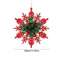 thumbnail image 3 of AYktou 11.8 Inch Christmas Snowflake Decorations, Simulation Snowflakes Pinecone Leaves Pendant Glittering Christmas Tree Ornaments Wreath Hanging Accessories for Xmas Tree Window Layout, Red, 3 of 6