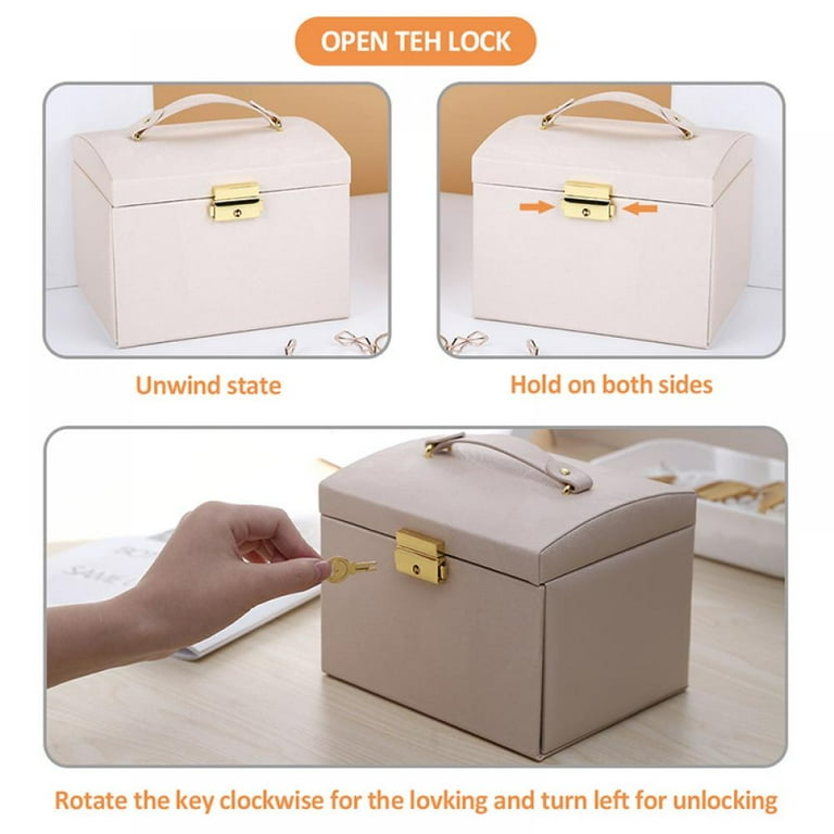 Big Sale Jewelry Box Large Capacity Drawer type Leather Storage Jewelry Box Earring Ring Necklace with Mirror Watch Jewelry Organizer
