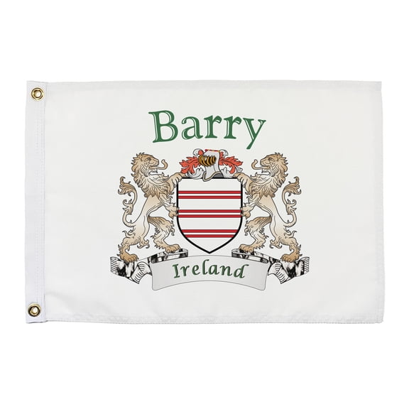 Barry Irish Coat of Arms Small White Flag - 16"x10.5" inches