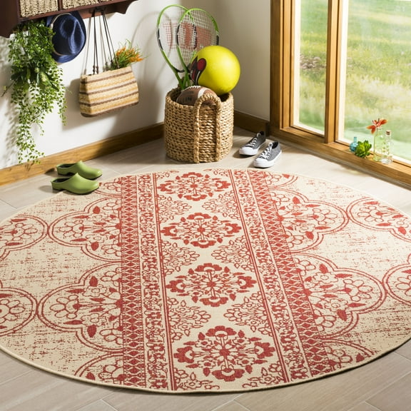 Safavieh LINDEN 100, RED / CREME, 6'-7" X 6'-7" Round, Area Rug, LND174Q-6R