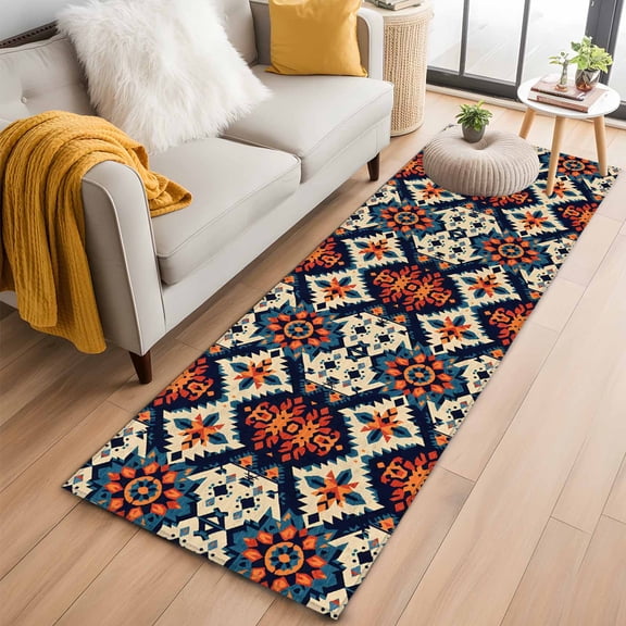 Orange Blue Boho Kitchen Runner Rug 2x6 Washable Runners for Hallway Non Slip Colorful Abstract Ethnic Aesthetic Large Area Rug Indoor Floor Carpet for Bathroom Laundry Entryway Bedroom Living Room