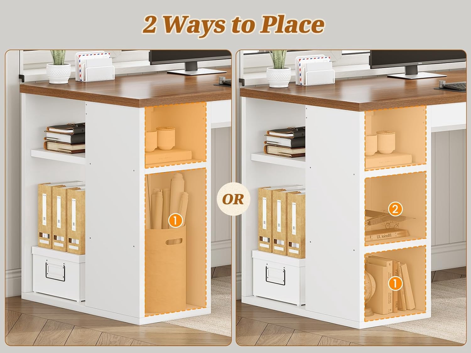 SEDETA Farmhouse 96.5" Computer Desk with Drawers, 2 Person Home Office Desk, Gaming Double Desk with Storage Shelves, Long Two Person Writing Desk (White and Brown)
