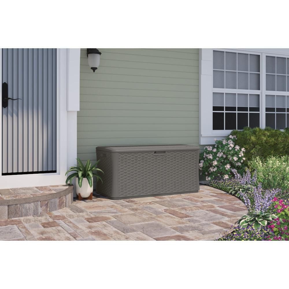 Suncast 134 gal. Deck Box for Outdoor Patio – Multi-wall Resin, Extra-Large Storage (Stoney)