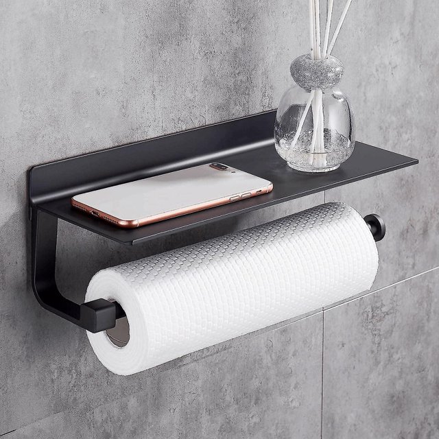 Dispensador de toallas de papel para montaje en pared, 33cm, Metal, soporte para papel de cocina negro