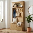 thumbnail image 5 of Tribesigns Hall Tree with Bench and Shoe Storage, 4-in-1 Design Entryway Bench with Coat Rack, 70.86" Tall Mudroom Rack with 5 Double Hooks and Adjustable Shelf for Hallway, 5 of 10