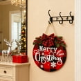 thumbnail image 4 of Yucurem Christmas Wooden Sign for Front Door, Merry Christmas Welcome Door Wreath with Buffalo Plaid Bow Eucalyptus Berries for Xmas Party Wall Hanging Decor, 4 of 8
