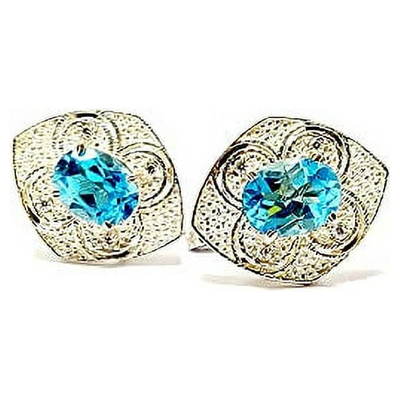 Silver Swiss Blue Topaz Cuffinks 7x9 mm Oval Blue Topaz Men Cufflinks Natural Blue Topaz Engagement Cufflinks Fathers Day Gift