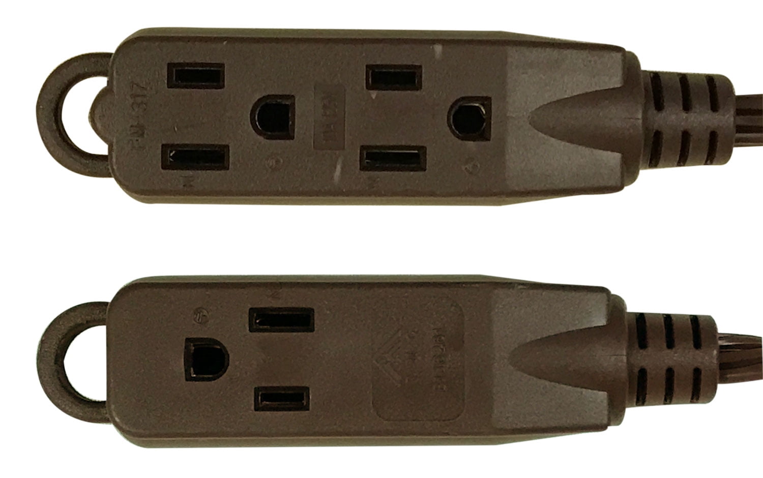 Royal Designs, Inc. Flat Plug Extension Cord for Indoor & Outdoor, 6 ft long, Brown, 6 Outlet Prong Grounded Wire UL Listed, Set of 2