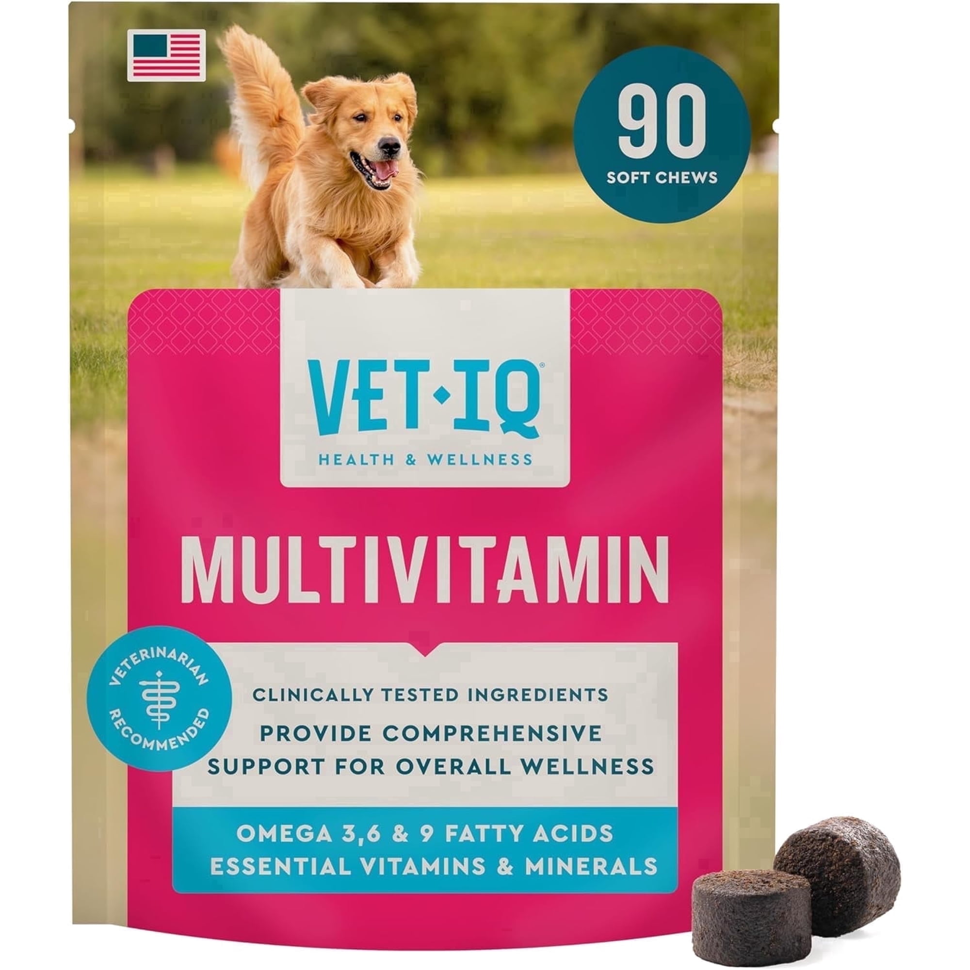 VetIQ Multi Vitamin Supplement for Dogs, Hickory Smoke Flavored Soft Chews, 90 Count