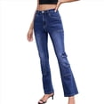 thumbnail image 3 of Pantalones Vaqueros Acampanados de Cintura Alta para Mujer, Ajustados, Informales, Rectos, con Bolsillos. Azul S, 3 of 10