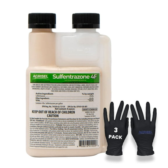 Agrisel Sulfentrazone 4F Weed Killer, Pre/Post Emergent, 8 oz   Gloves