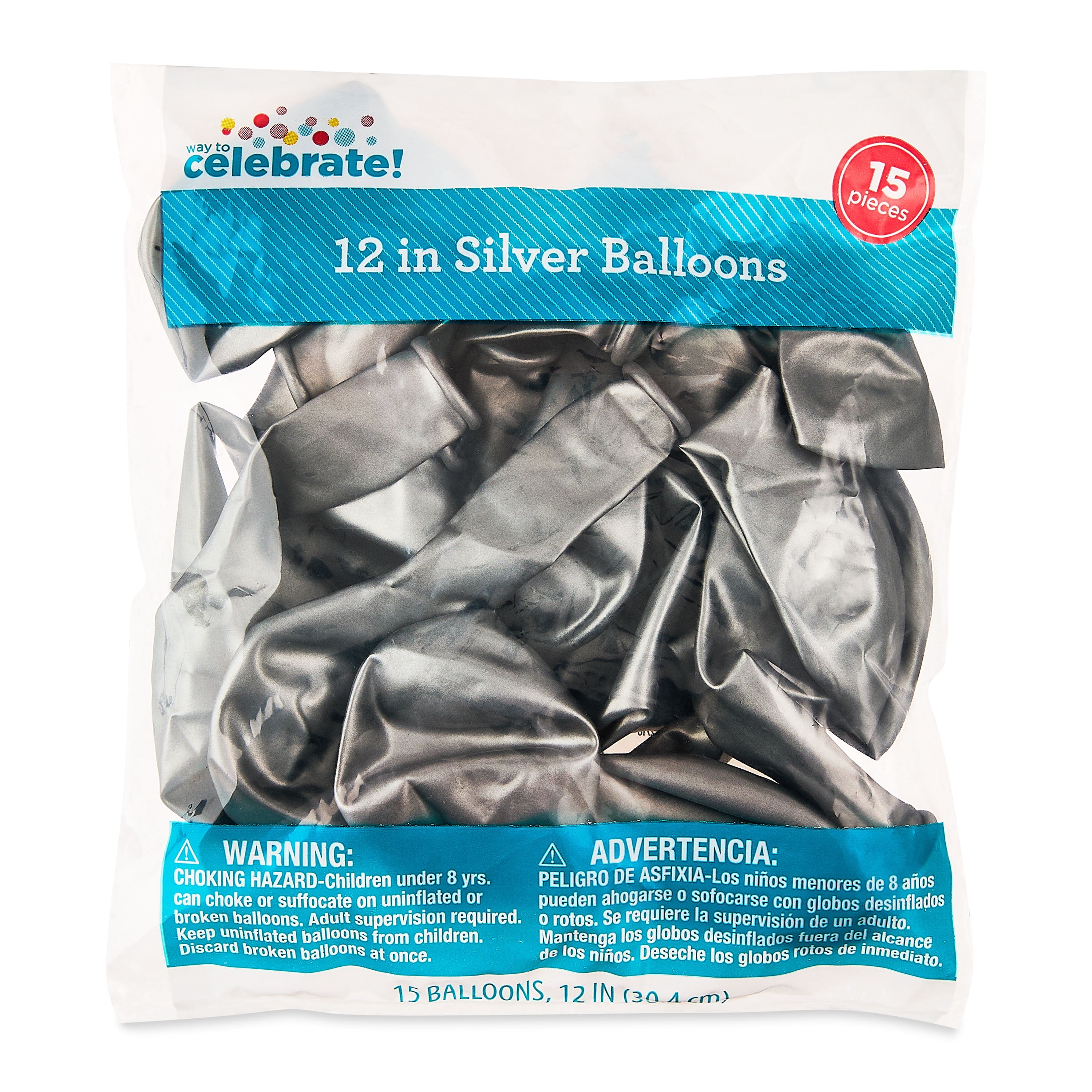 12" Silver Latex Balloons, 15 Pieces, by Way To Celebrate